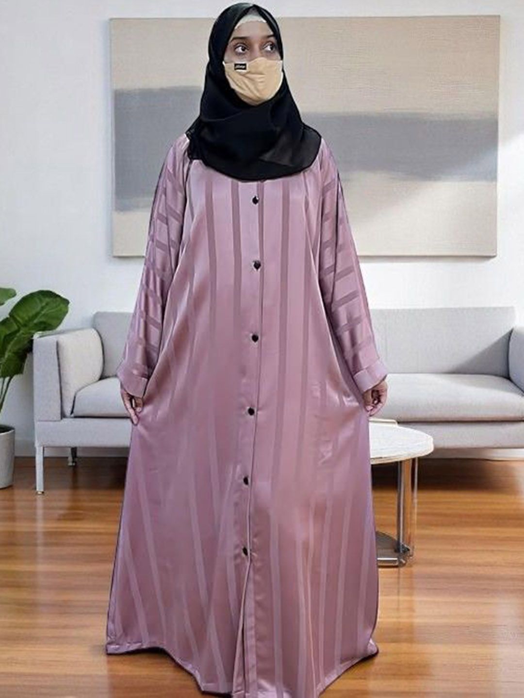 BASHARIYA Front-Open Abaya With Kimono Sleeves