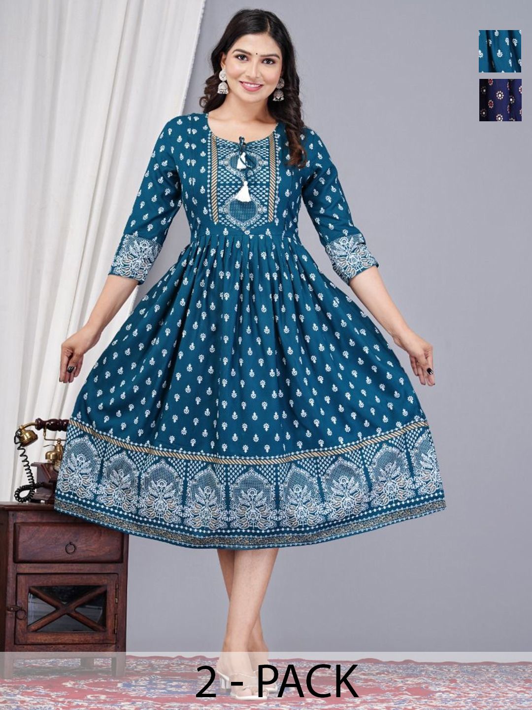 Vorcia Febtex Pack Of 2 Printed Anarkali Ethnic Dress