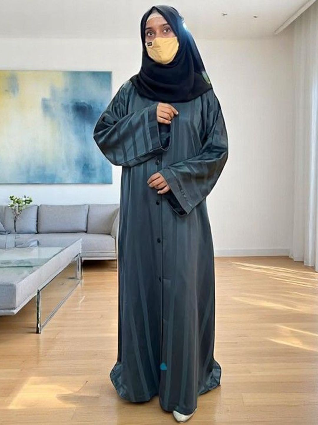 BASHARIYA Front-Open Abaya With Kimono Sleeves