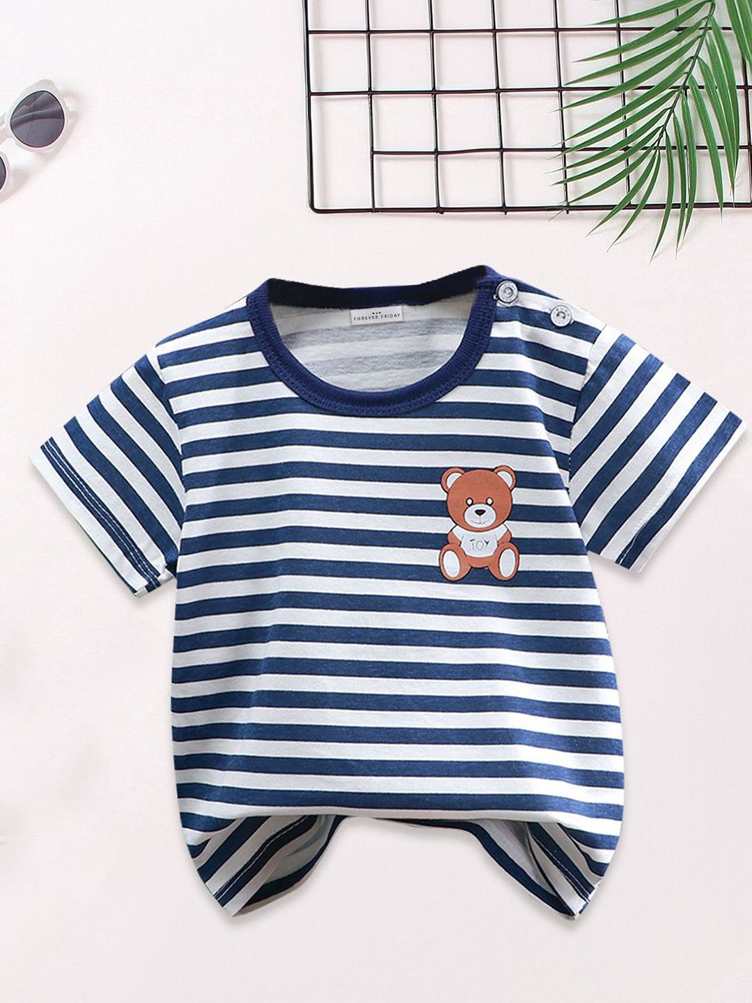 FOREVER FRIDAY Boys Striped Round Neck T-shirt