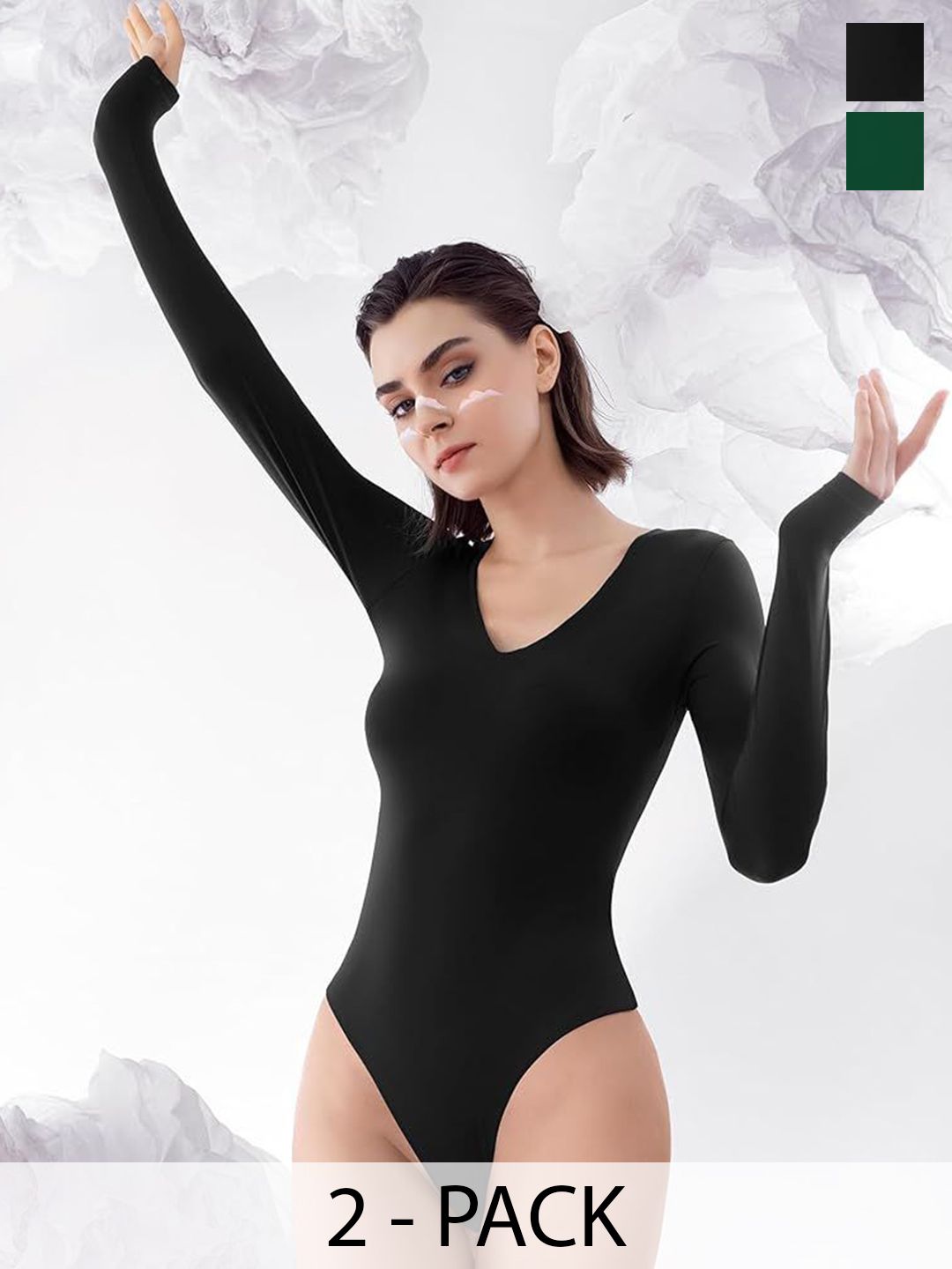 TRENDY ERA Pack Of 2 Ribbed V-Neck Bodysuit