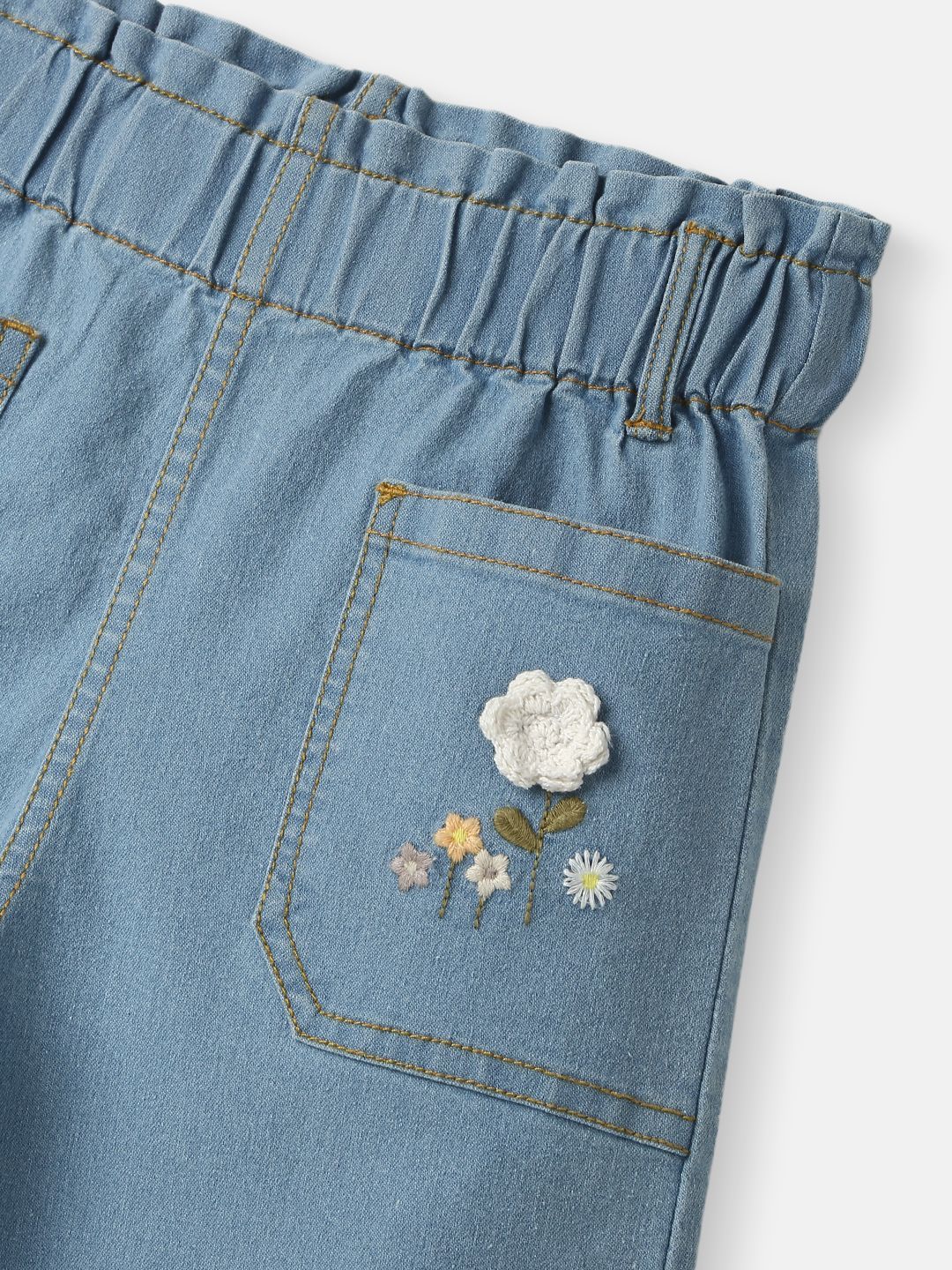 Girls Pencil Regular Fit Mid-Rise Crochet Flowers Denim Jeans 3