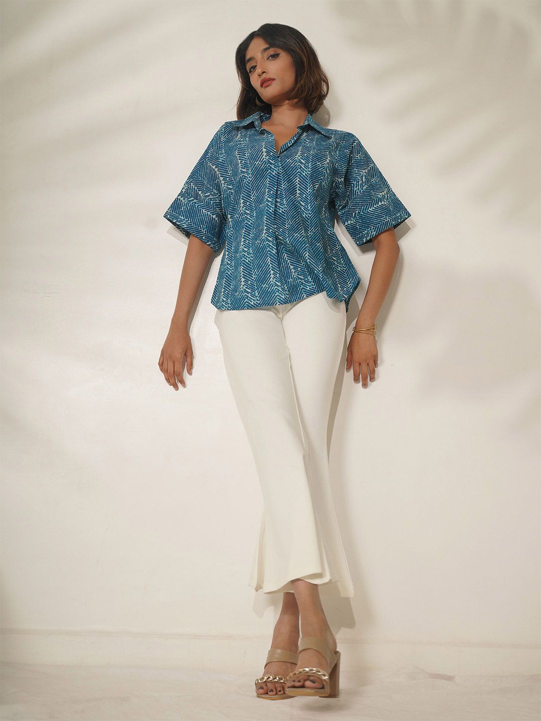 ROOTSOUL Women Abstract Print Cotton Shirt Style Top