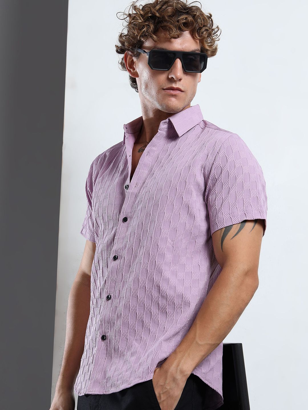 THE BEETEL HOUSE Men Textured Spread Collar Casual Shirt