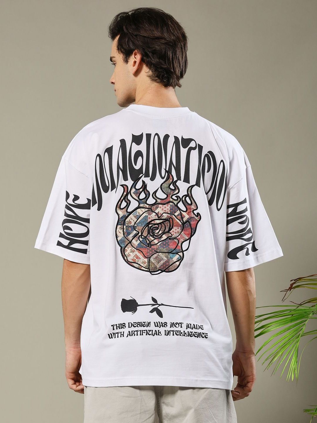 PRONK Men Graphic Printed Round Neck Drop-Shoulder Sleeves Oversized Cotton T-shirt