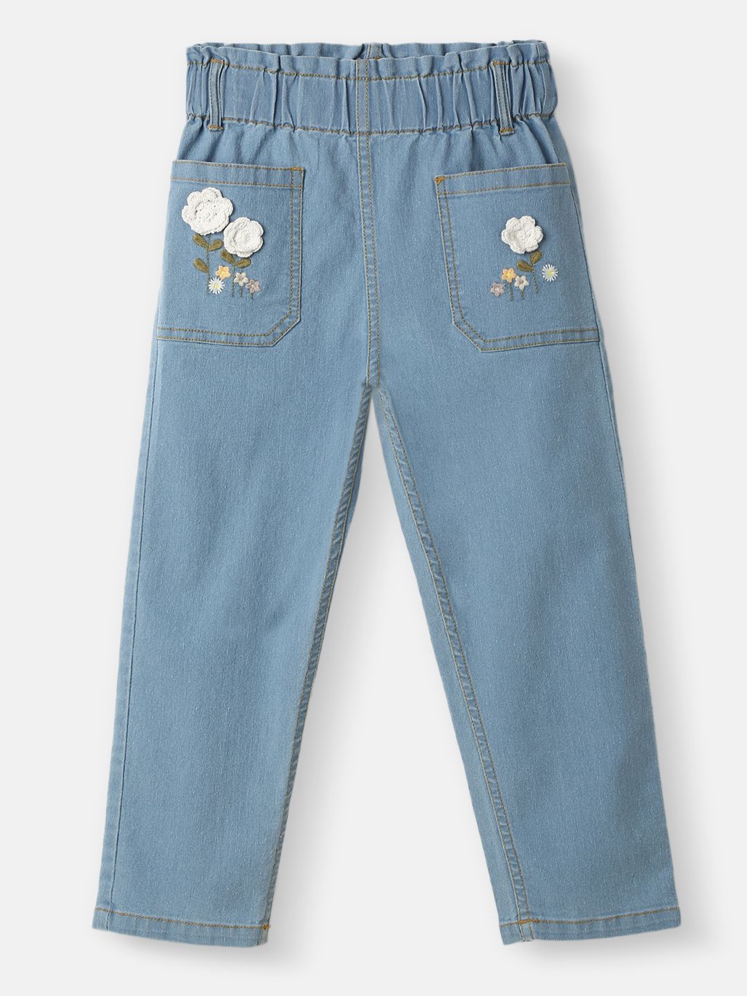Girls Pencil Regular Fit Mid-Rise Crochet Flowers Denim Jeans