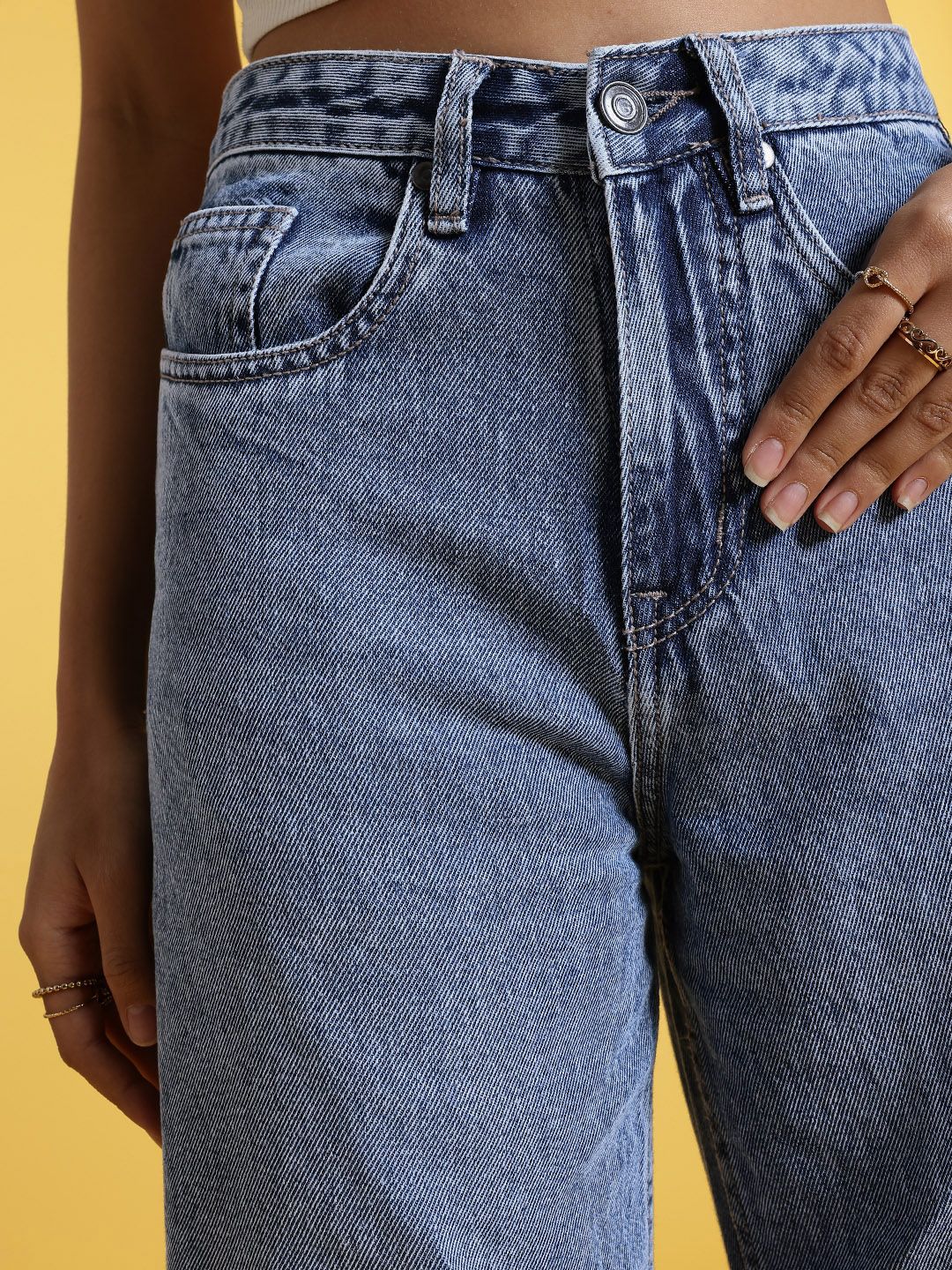 Women Retro Wide Leg Faded Jeans 8