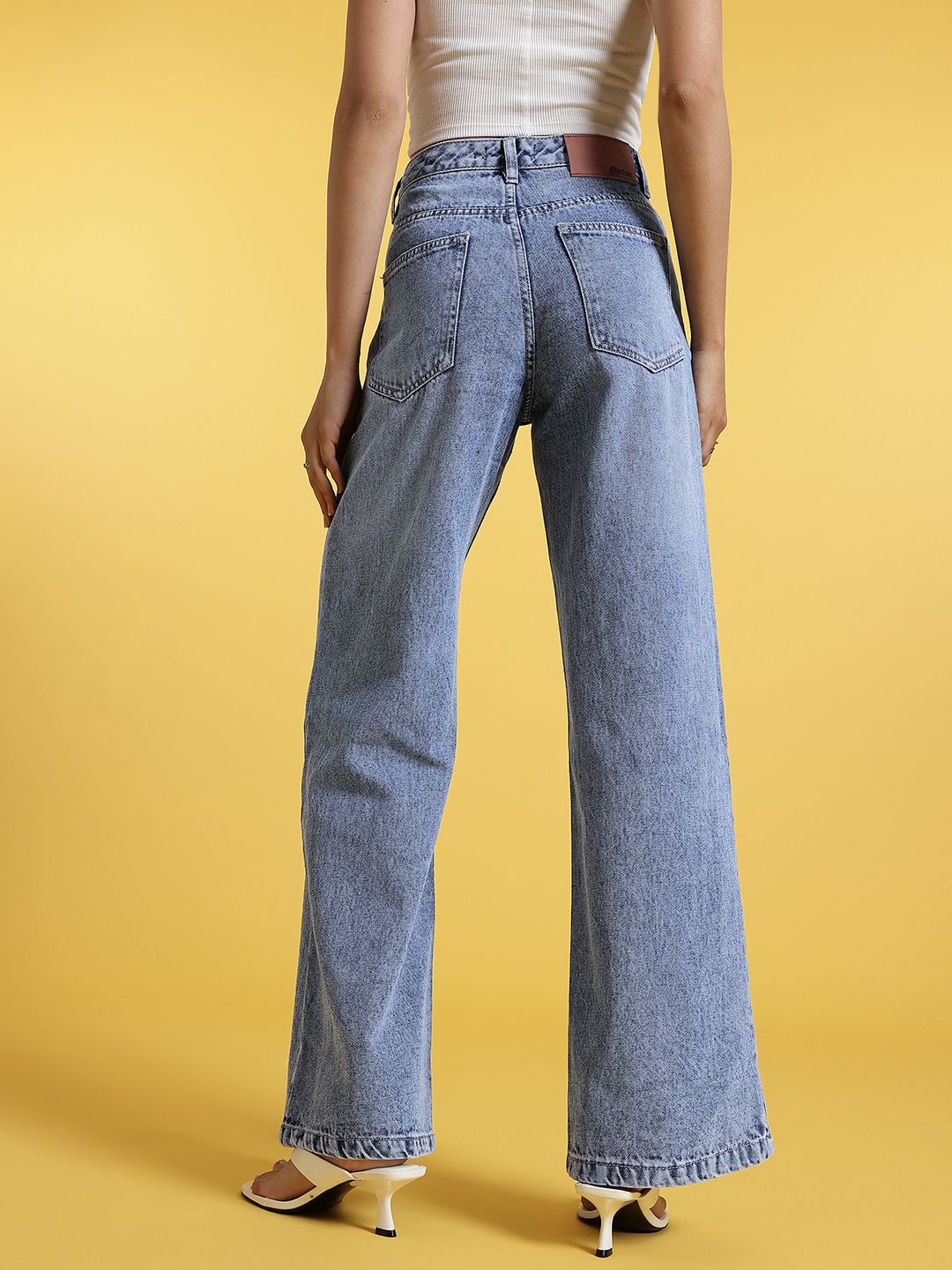 Women Retro Wide Leg Faded Jeans 6