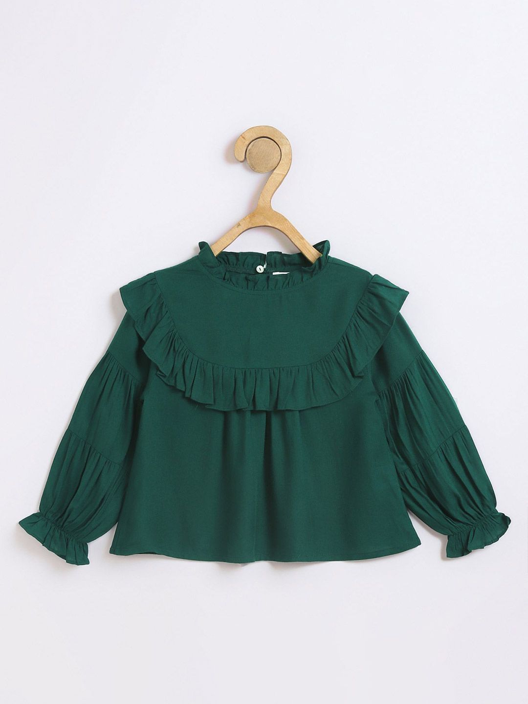 Girls Round Neck Ruffles Regular Top