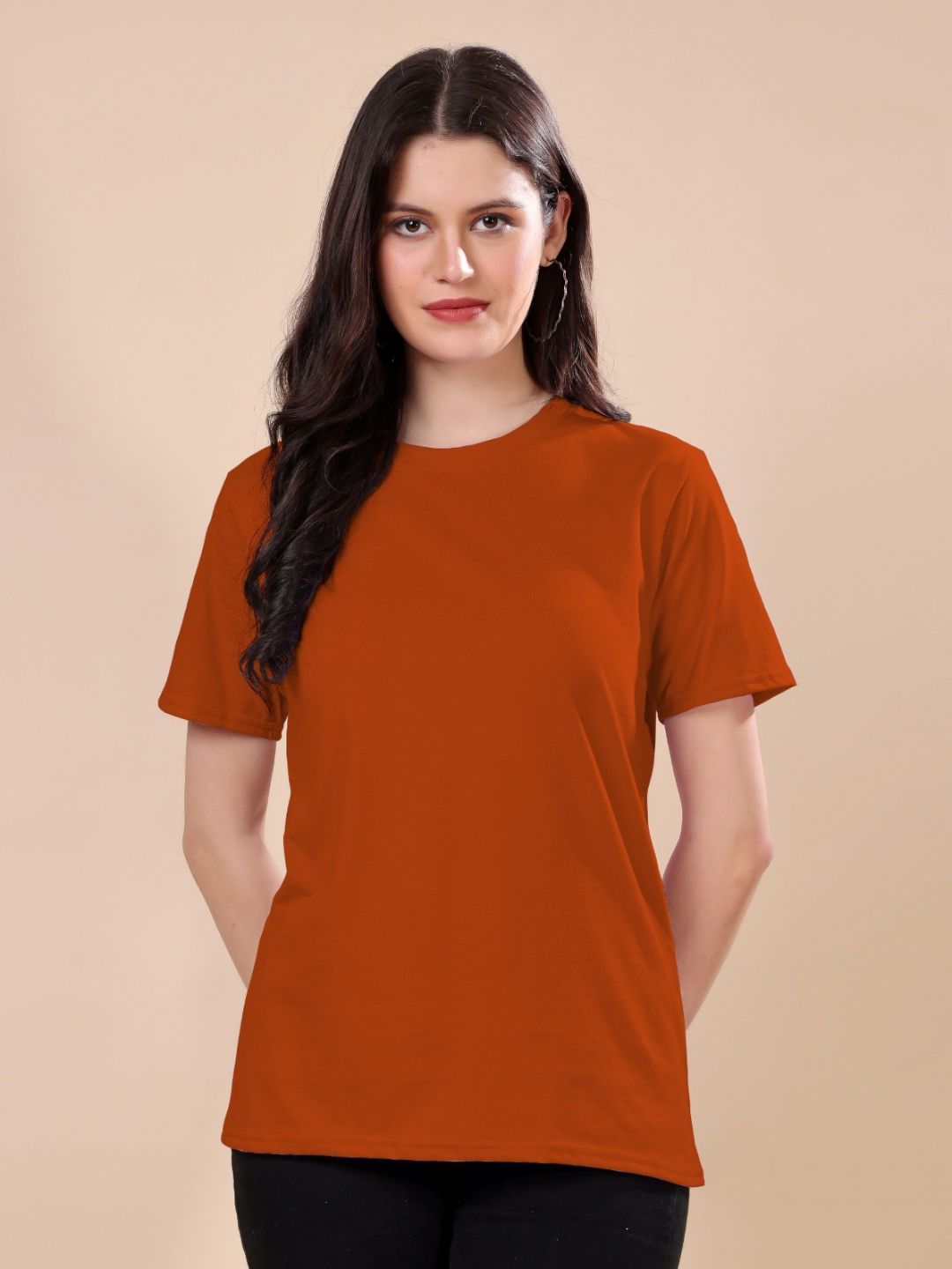 Rust Round Neck Regular Fit T-shirt