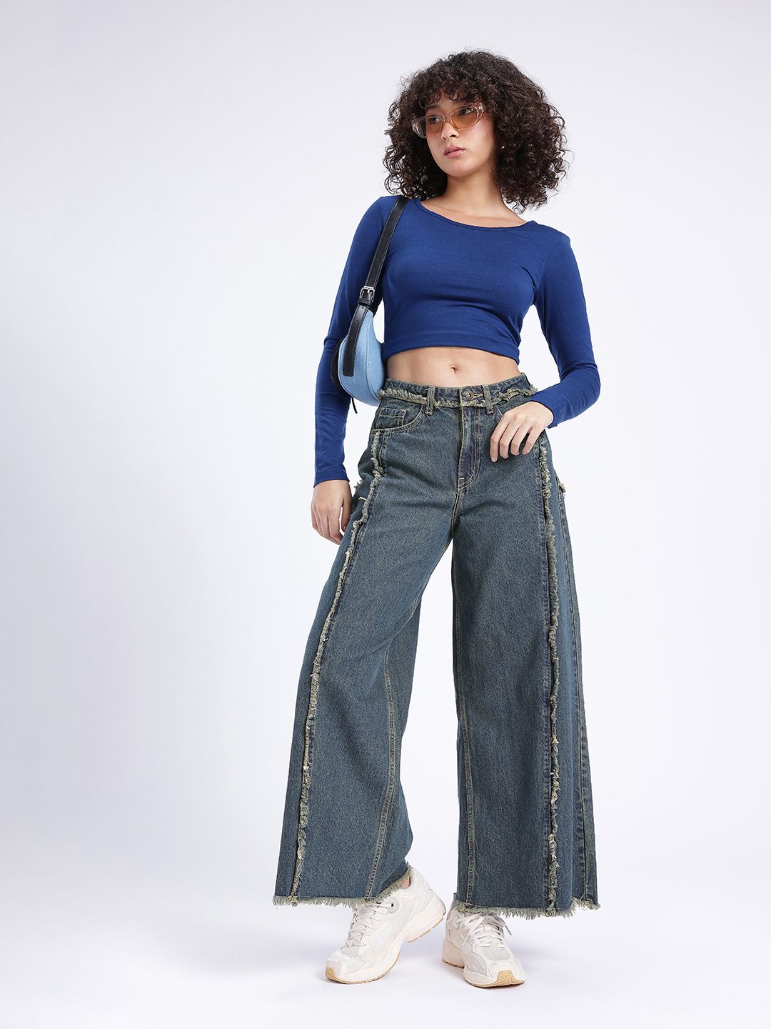 Women Palazzo Fit High-Rise Frayed Jeans 7
