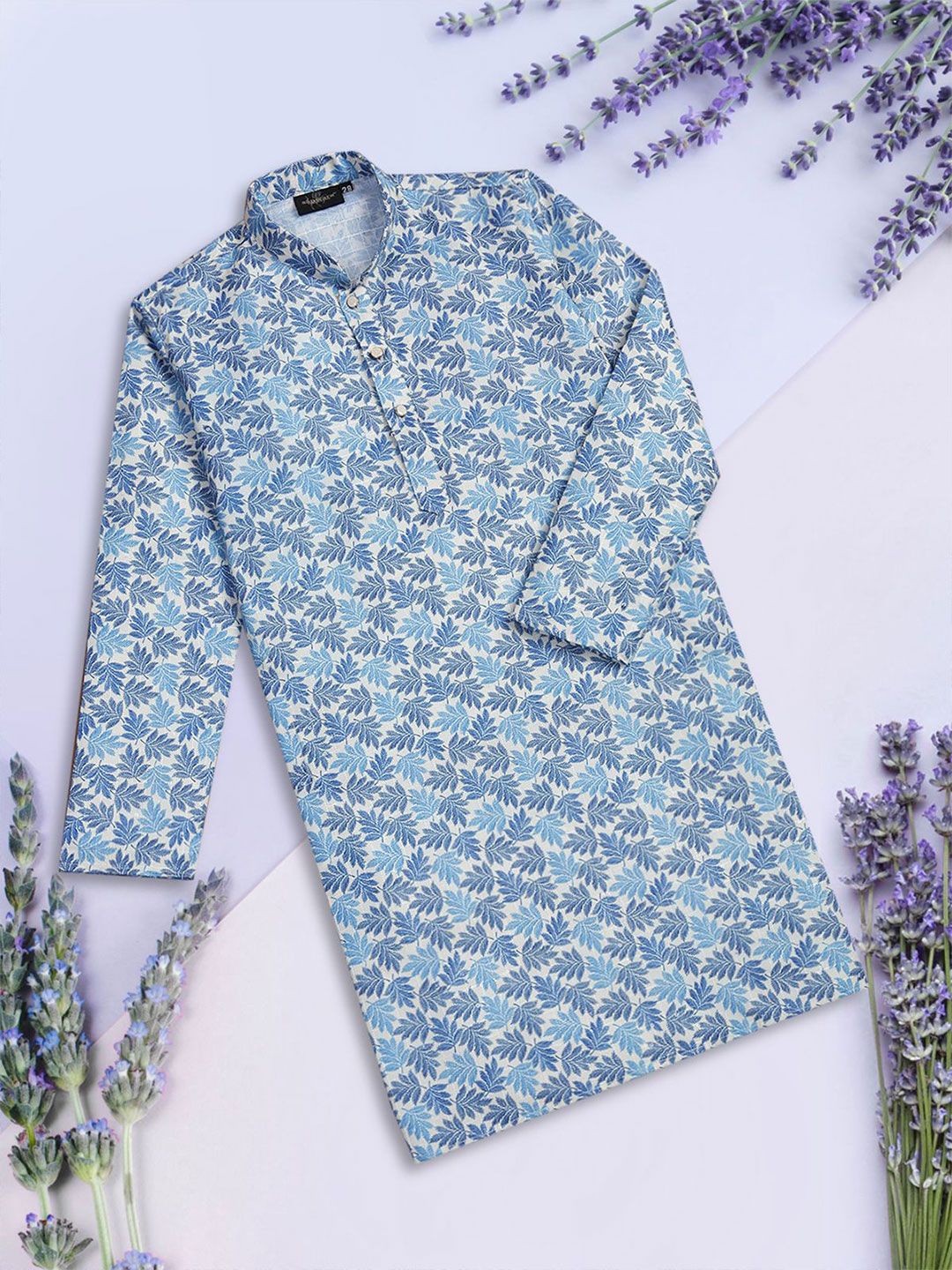 Sangria Kids Boys Floral Printed Chikankari Cotton Kurta