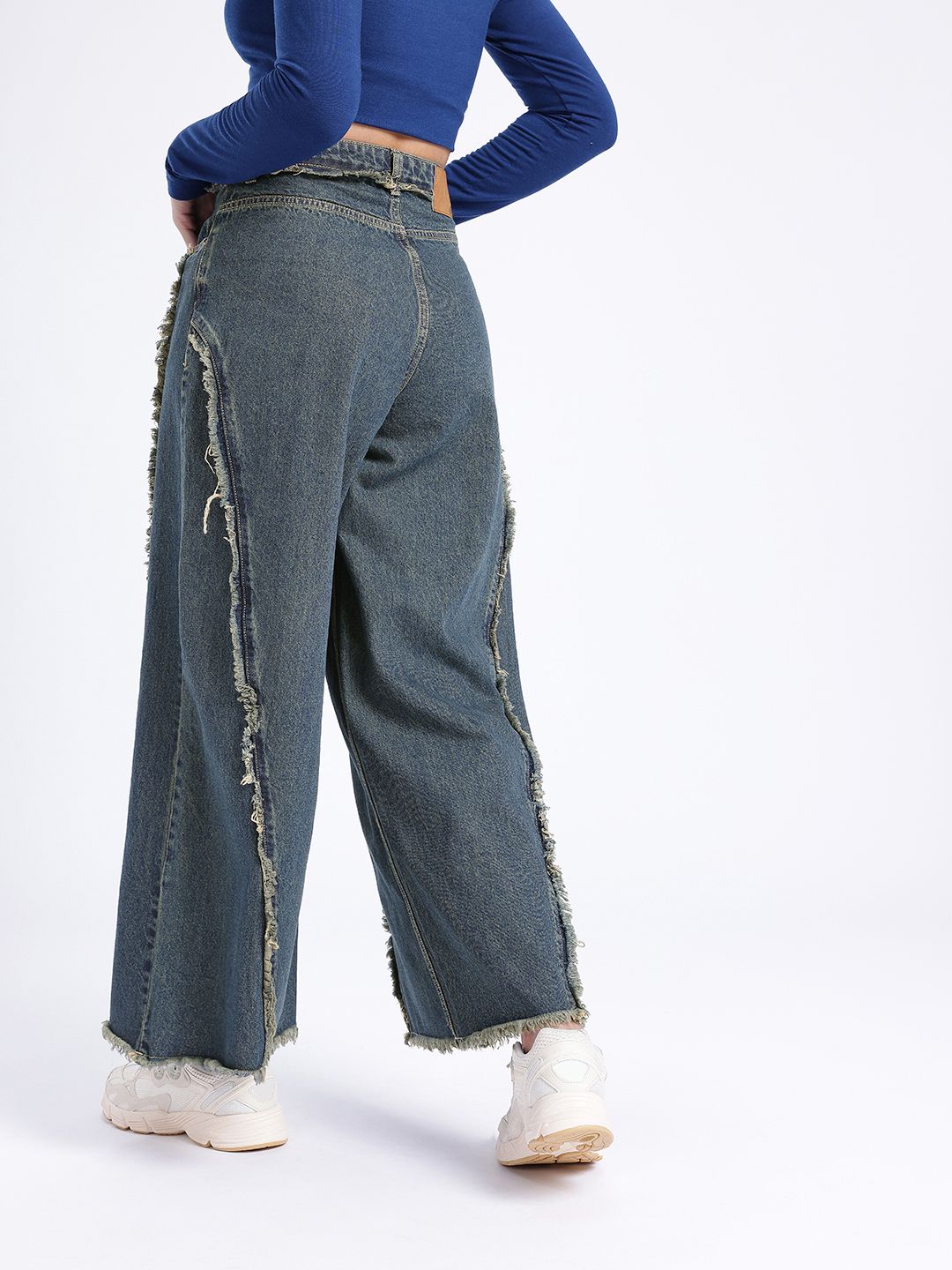 Women Palazzo Fit High-Rise Frayed Jeans 6