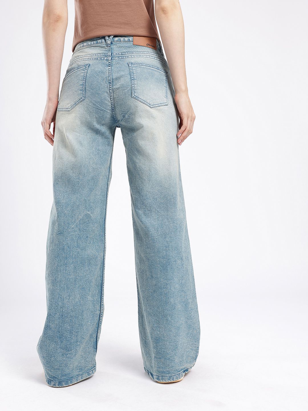 Women Wide Leg Light Faded Stretchable Jeans 6