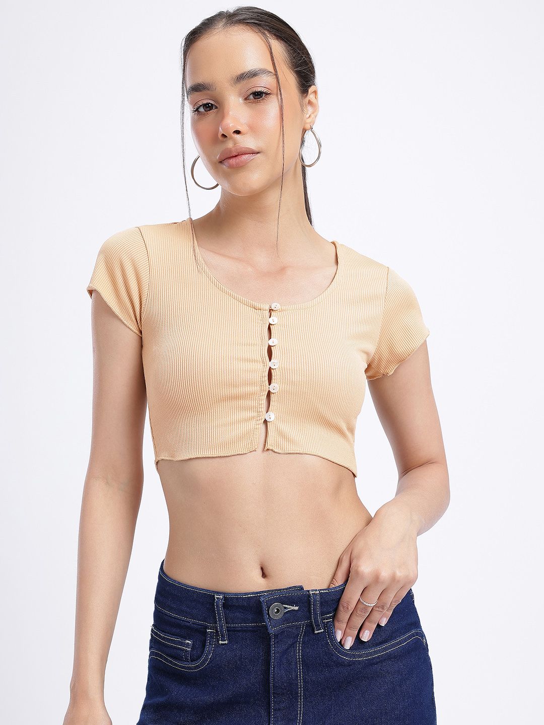 glitchez Ribbed Scoop Neck Crop Top