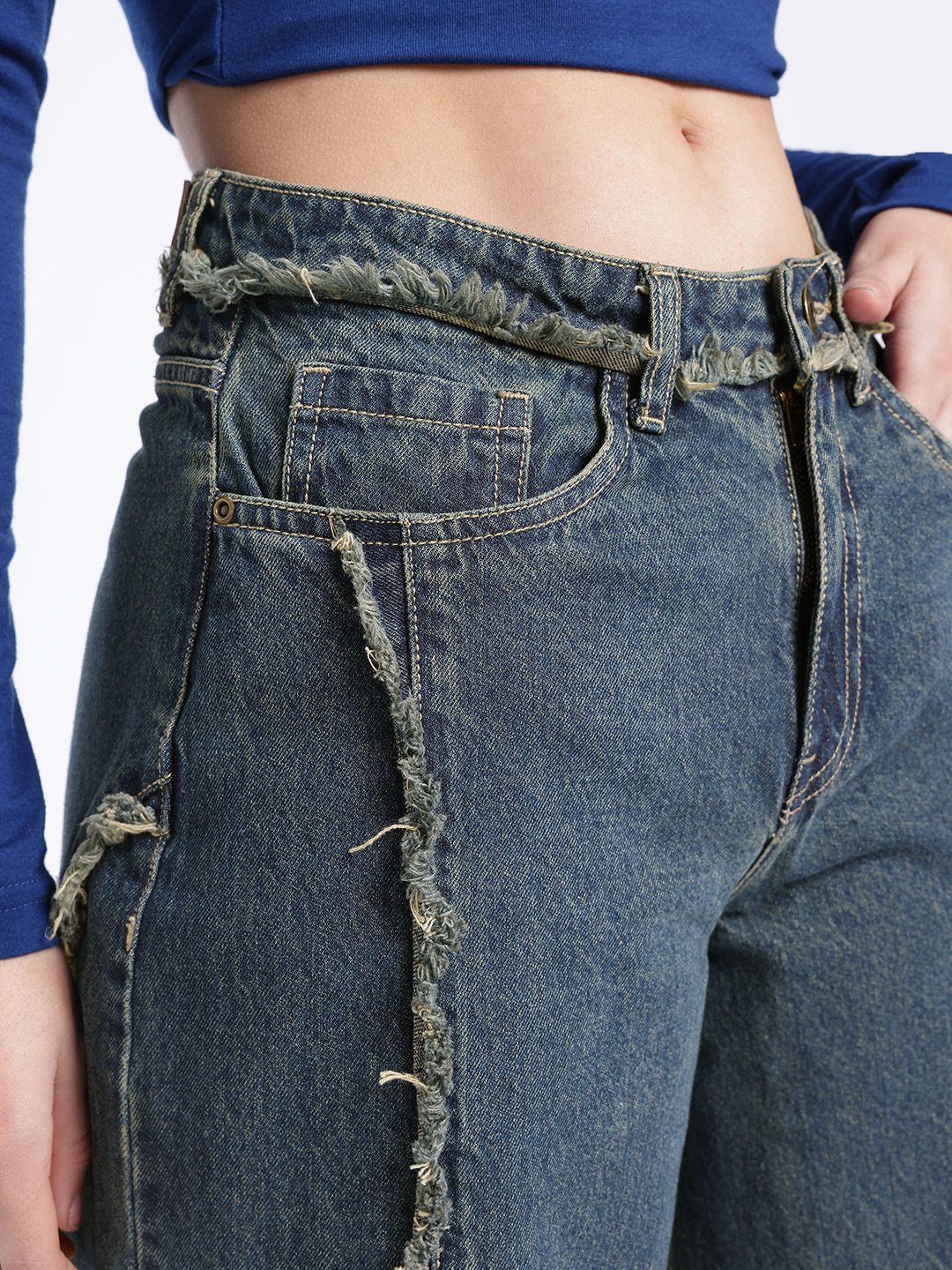 Women Palazzo Fit High-Rise Frayed Jeans 2