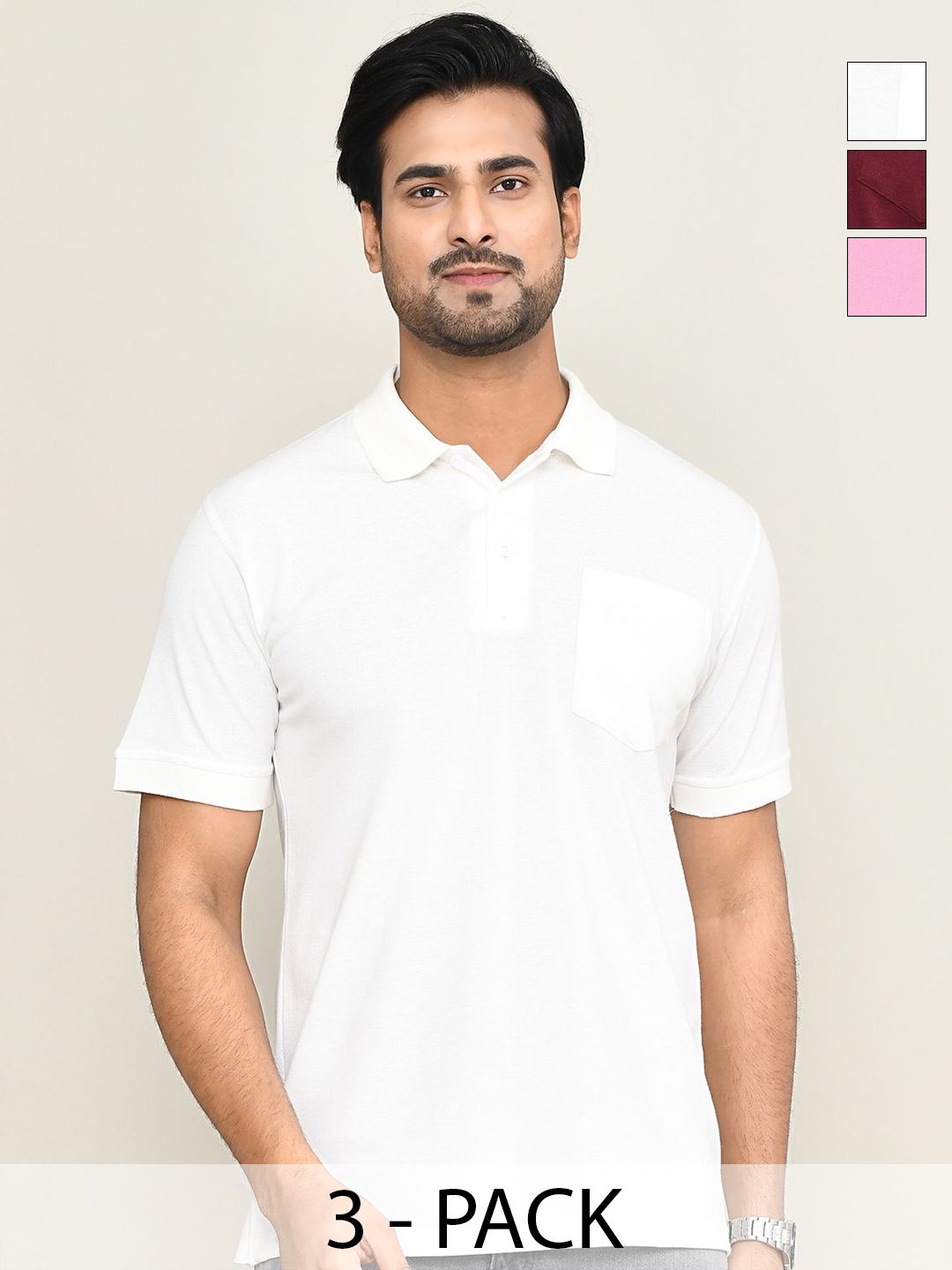 RAPL Pack of 3 Polo Collar Short Sleeves Casual T-shirts