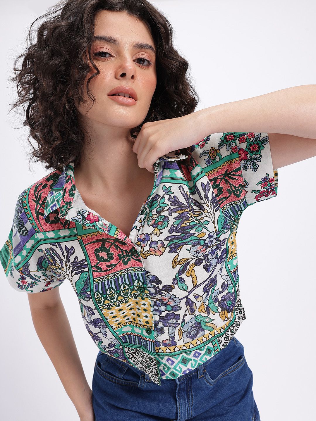 glitchez Printed Crop Shirt