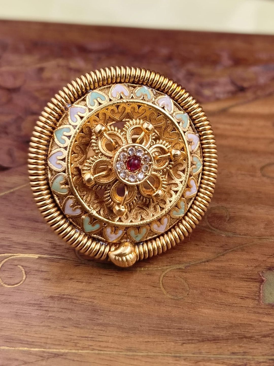 SGA FASHION Rajwadi Matte Gold Plated Meenakari Work Finger Ring