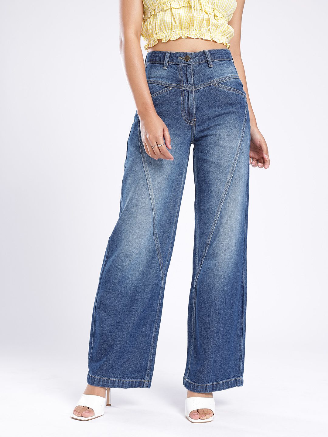 Women Wide Leg Wide Leg High-Rise Light Fade Panelling Jeans 2