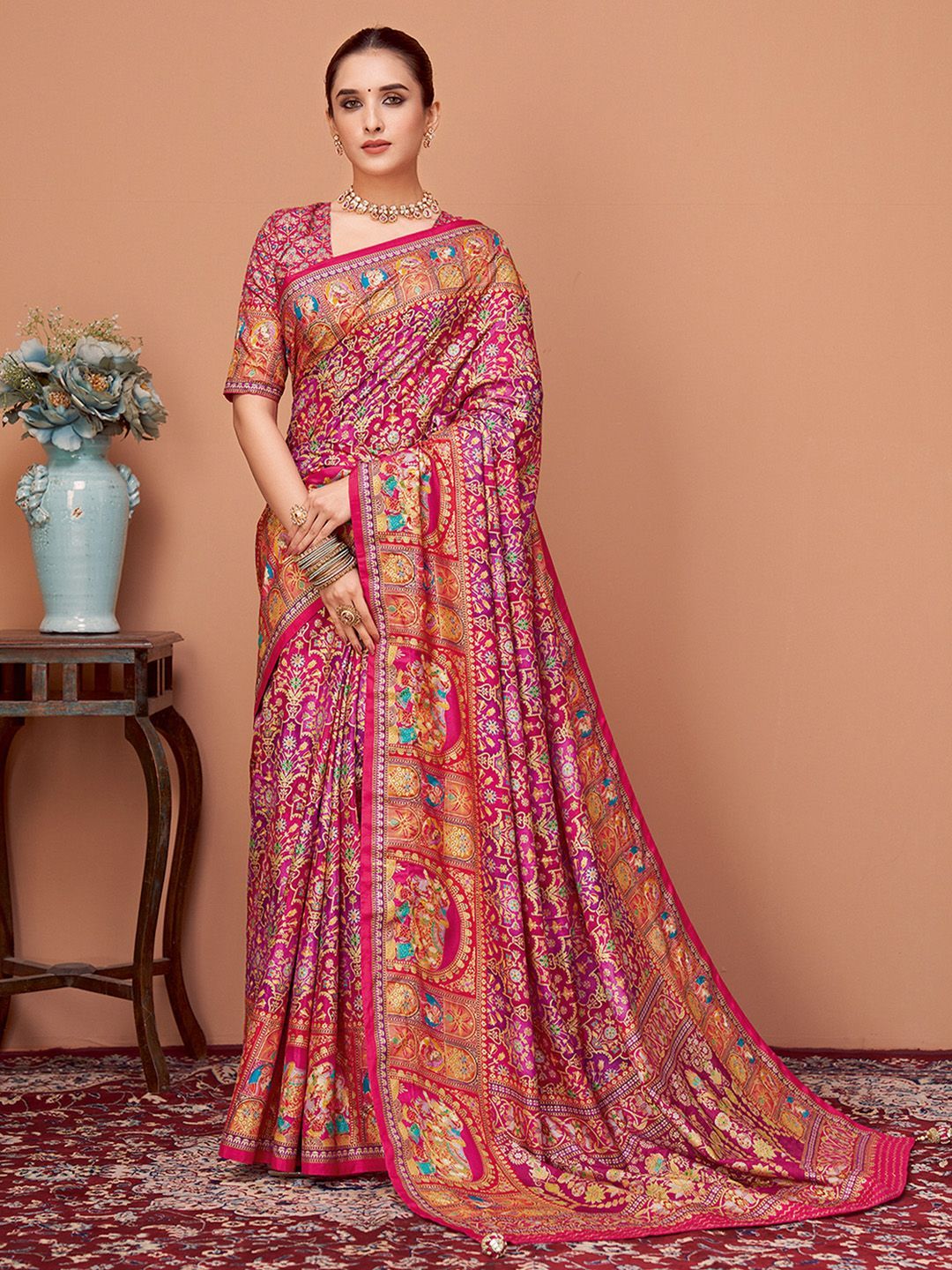 Sangria Ethnic Motifs Printed Saree with Unstitched Blouse