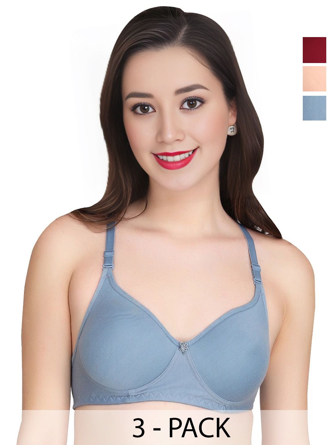 Liigne Pack Of 3 Solid Full Coverage Cotton Bra