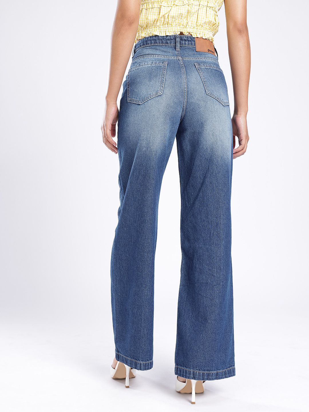 Women Wide Leg Wide Leg High-Rise Light Fade Panelling Jeans 4