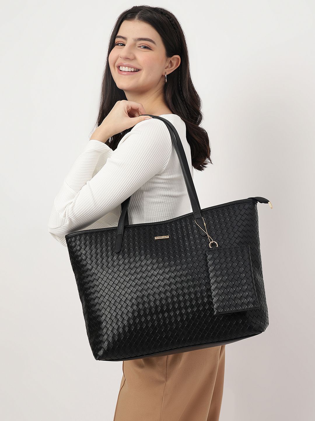 Fastrack Women Textured Oversized Tote Bag Fits Upto 15" Laptop