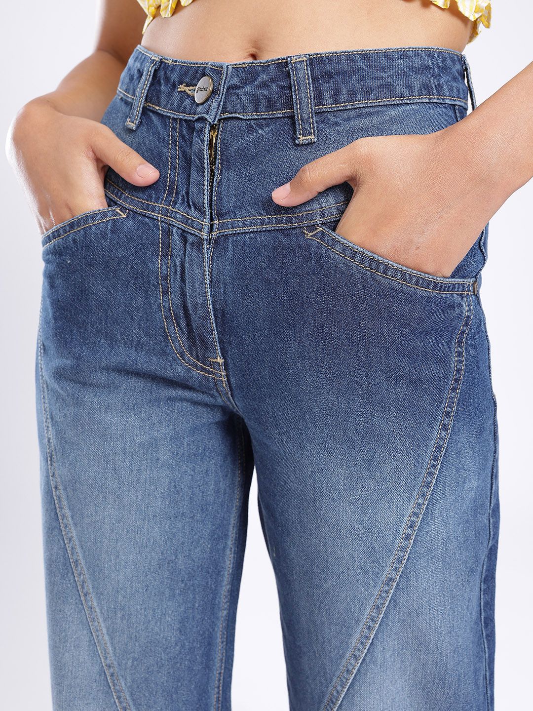 Women Wide Leg Wide Leg High-Rise Light Fade Panelling Jeans 7