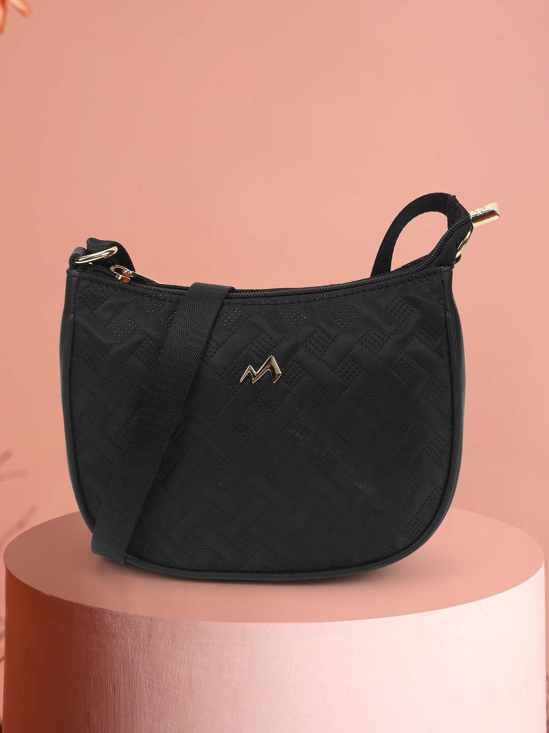 Metro Geometric Textured Oversized Half Moon Quilted Hobo Bag