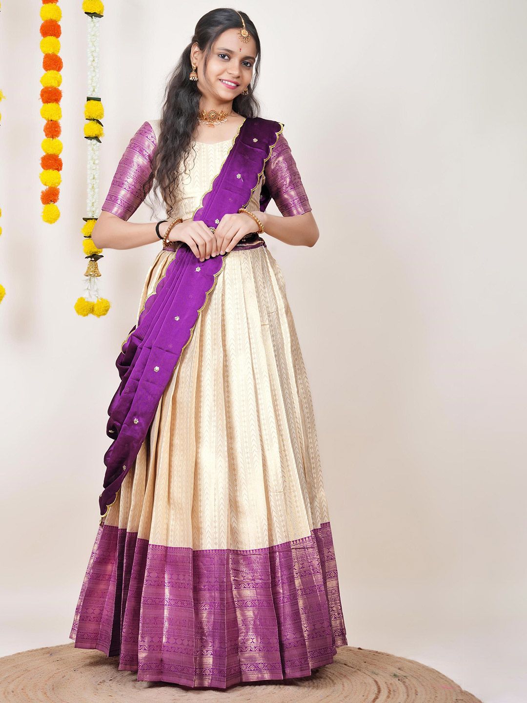 Semi-Stitched Woven Design Lehenga & Unstitched Blouse With Dupatta