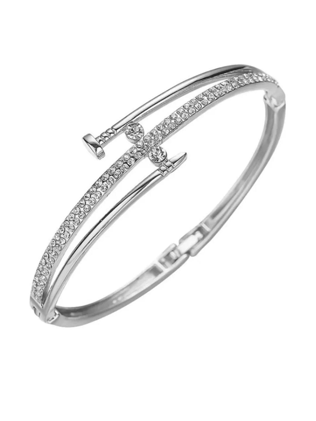Jewellery Silver Plated Stainless Steel Openable Crystal Bracelet For Women and Girls