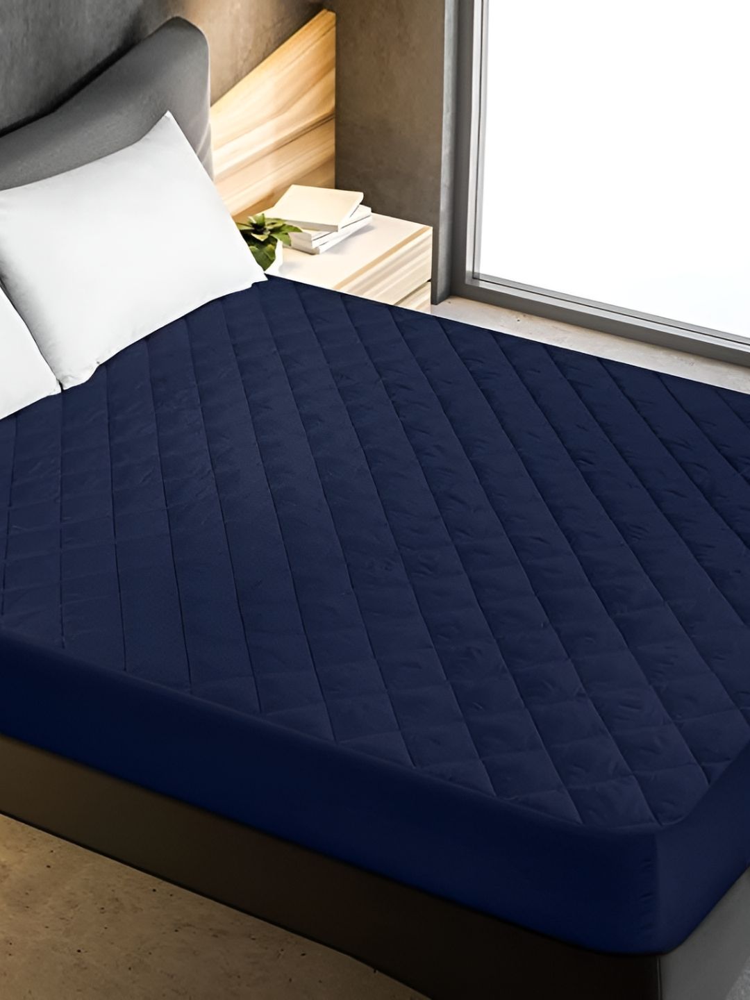 Comfowell Navy Blue Quilted Fitted King Size Water Resistant Mattress Protector