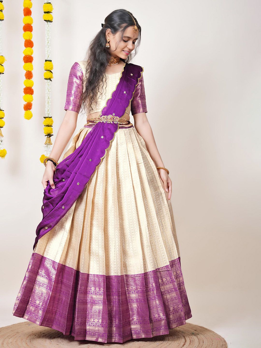 Semi-Stitched Woven Design Lehenga & Unstitched Blouse With Dupatta 6