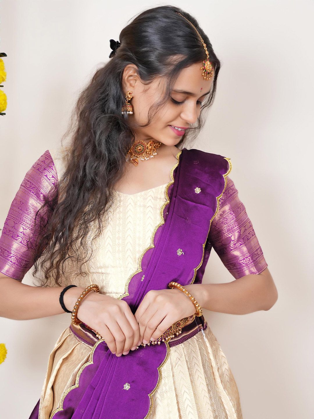 Semi-Stitched Woven Design Lehenga & Unstitched Blouse With Dupatta 2