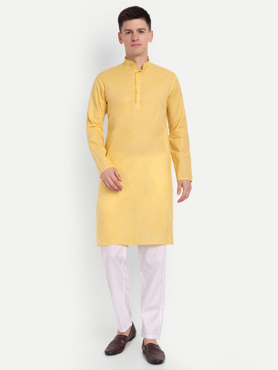 4u Fashion Men Solid Festive Cotton Straight Kurta