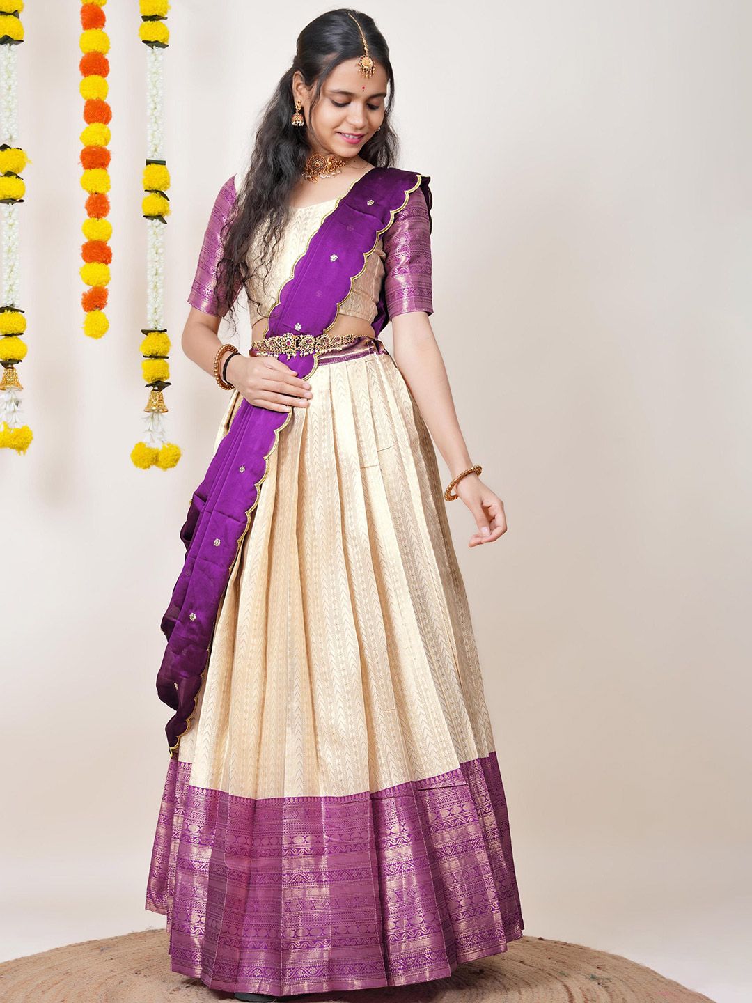 Semi-Stitched Woven Design Lehenga & Unstitched Blouse With Dupatta 4