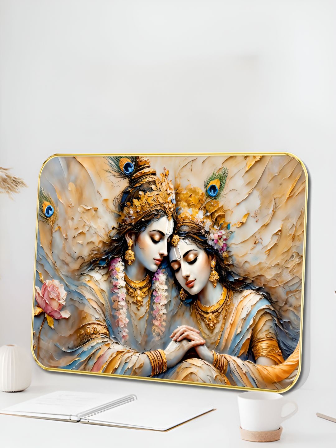 Myntra Elegant Homes Blue & Gold-Toned Wood Religious Wall Paintings