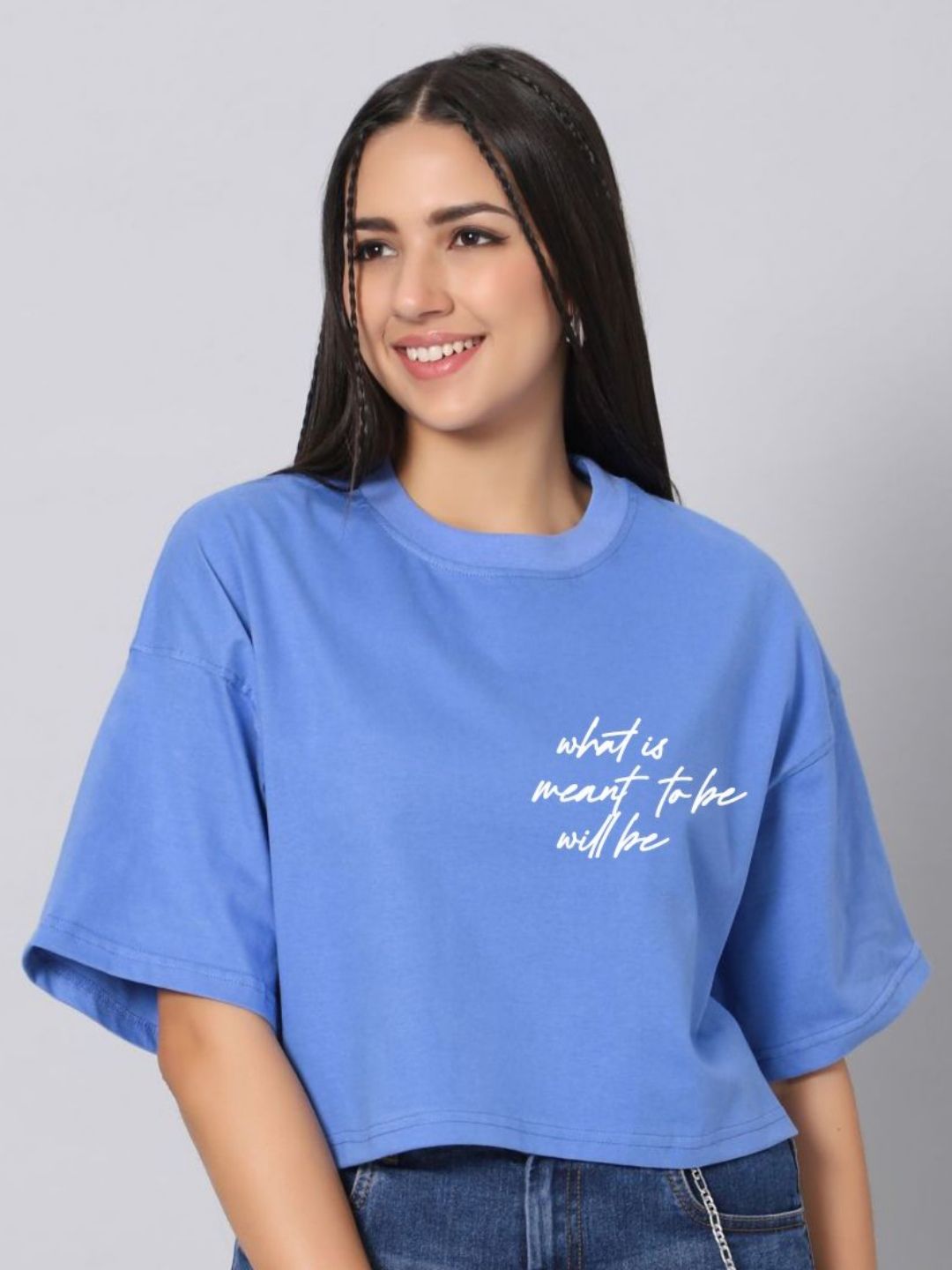 Besick Typography Printed Oversized Crop Tshirt