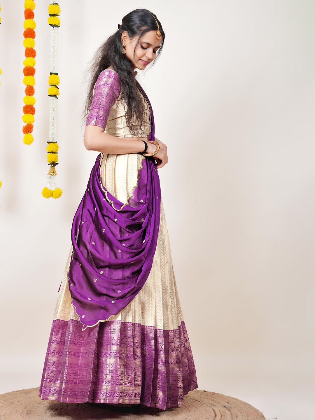 Semi-Stitched Woven Design Lehenga & Unstitched Blouse With Dupatta 3