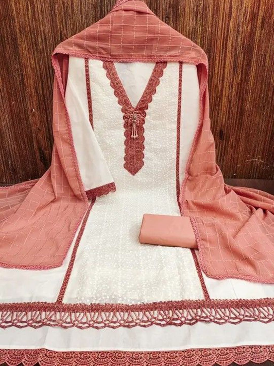 HouseOfCommon Women Peach Unstitched Dress Material