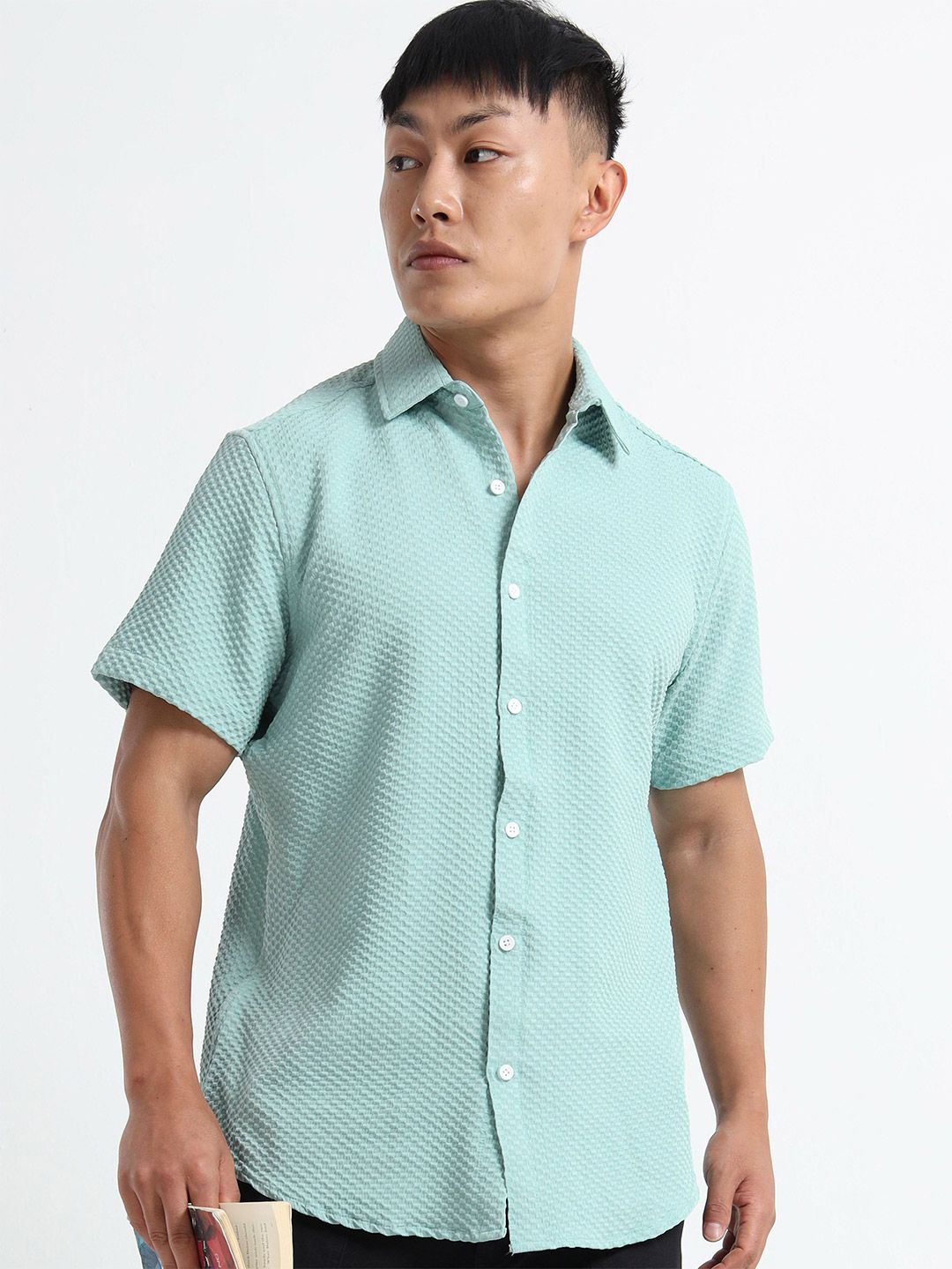 THE BEETEL HOUSE Men Textured Spread Collar Casual Shirt