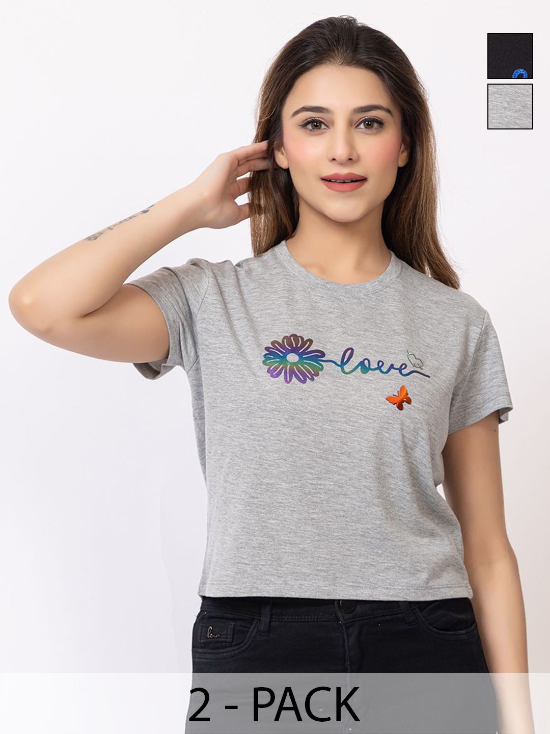 GEE 5 Women Pack Of 2 Printed Slim Fit Crop T-shirt