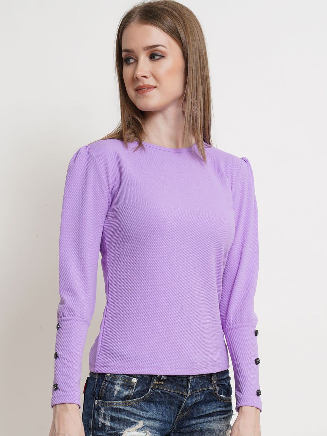 Popwings Women Self Design Puff Sleeve Top