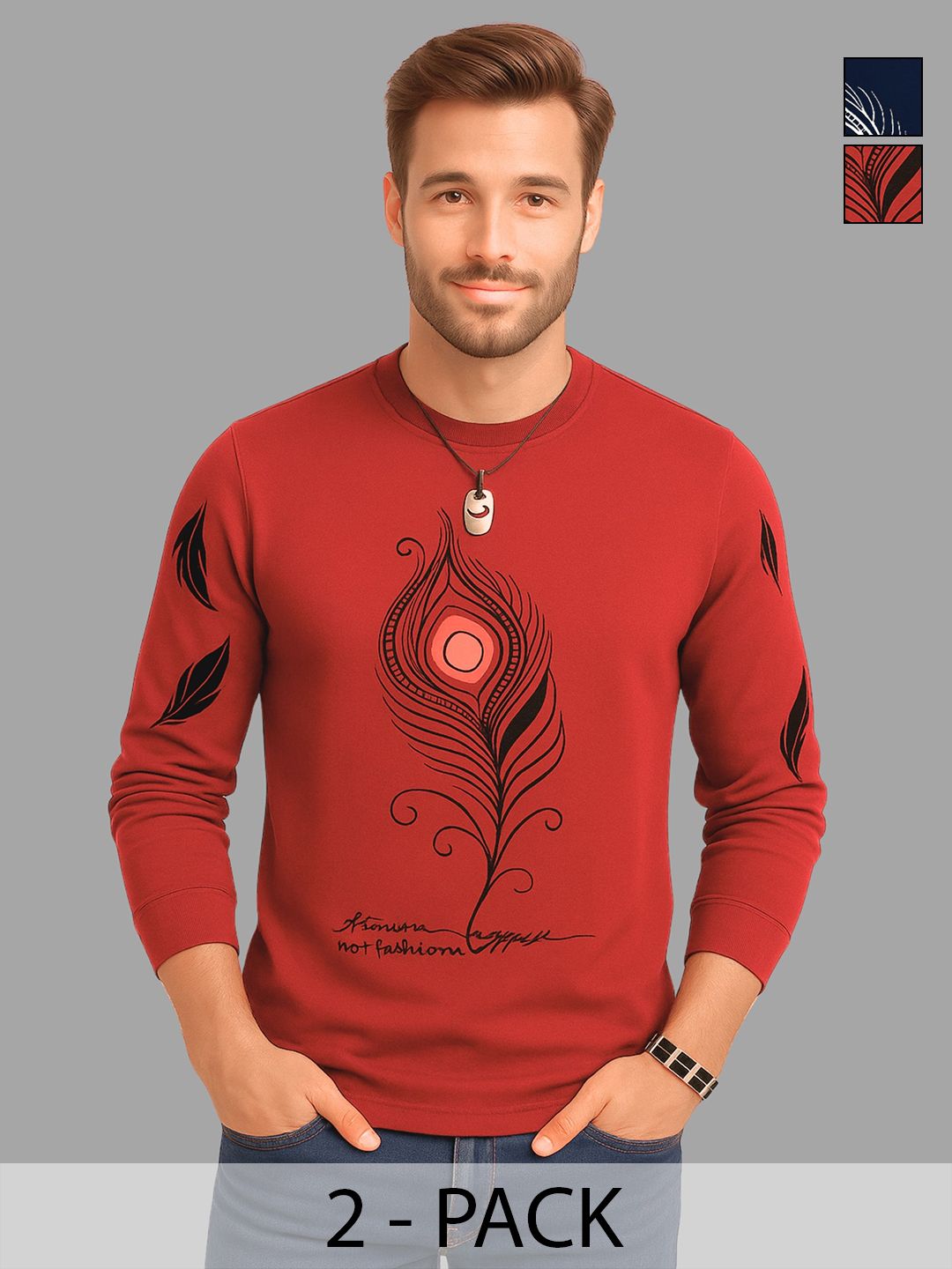 ATLANS Men Pack of 2 Graphic Printed Cotton T-Shirts