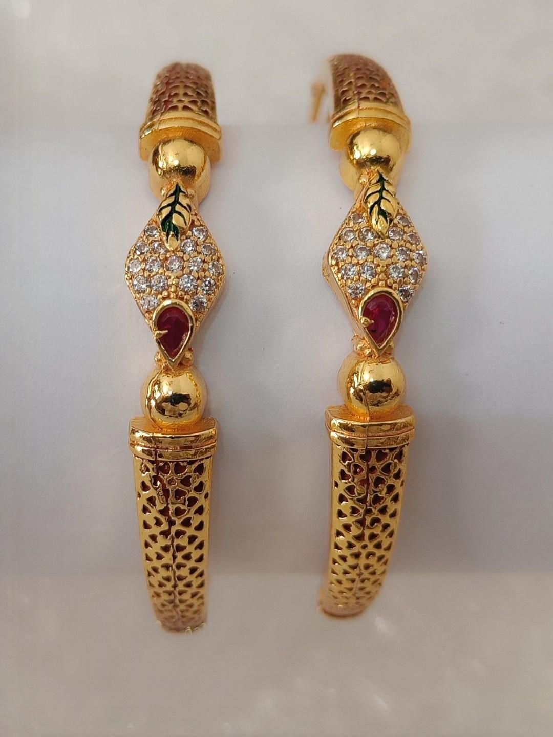 Queenzart Set Of 2 Gold-Plated American Diamond Studded Bangles