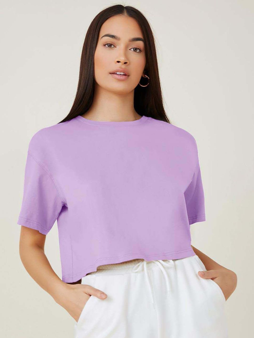 Stylecast X Kotty Women Drop Shoulder Sleeves Cotton Crop T-shirt