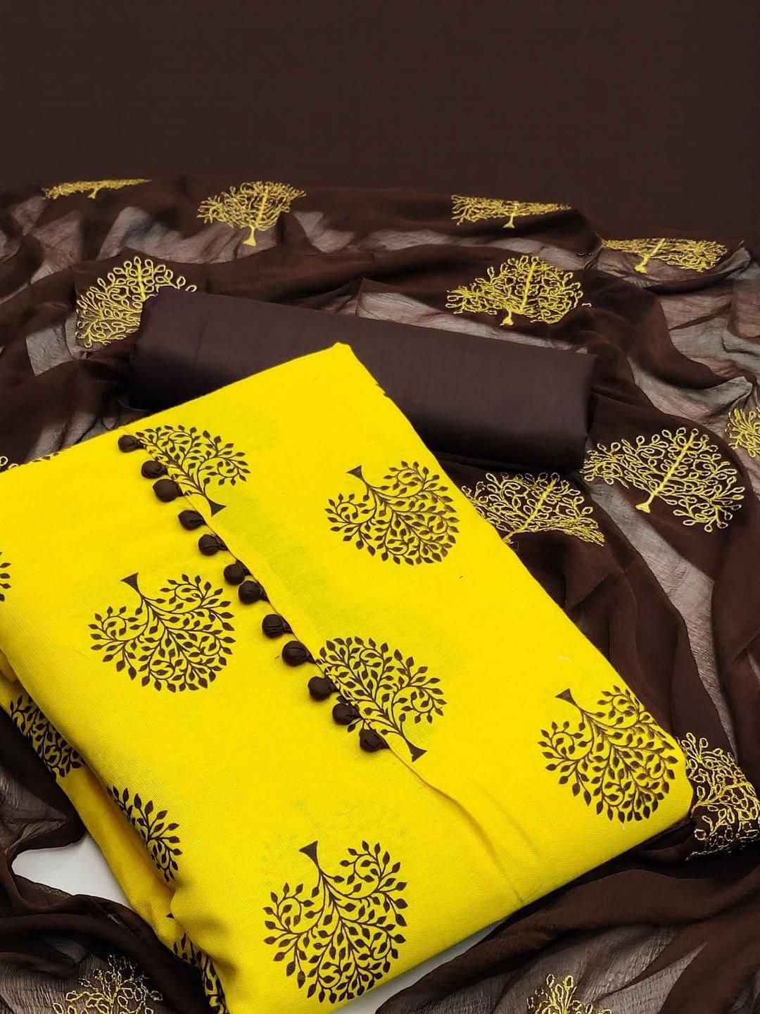 Peachmode  Yellow Printed Unstitched Dress Material