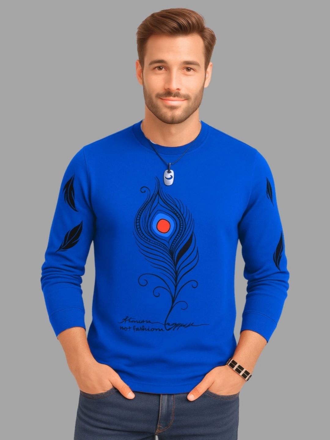 TICOSS Graphic Printed Long Sleeves Round Neck Cotton Regular Fit Casual T-shirt