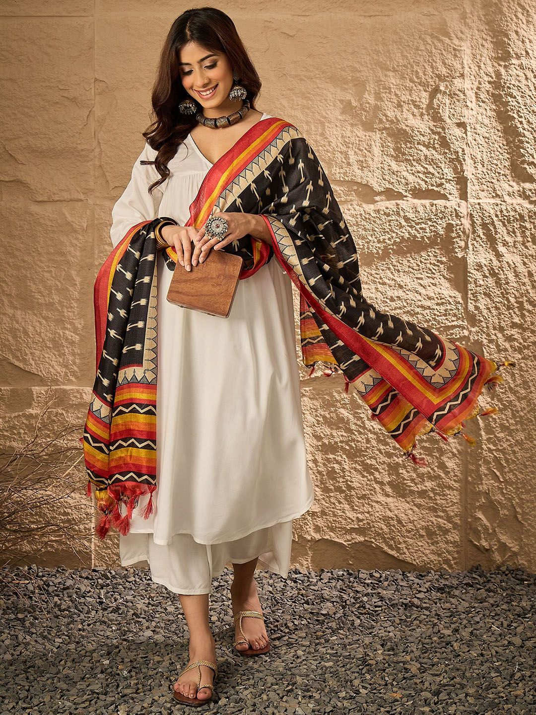 InWeave A-Line Kurta With Palazzo & Dupatta